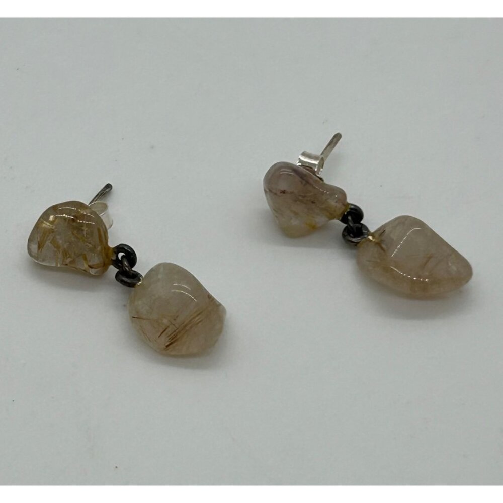 Vintage Sterling Silver Dangle Earrings With Natural Quartz Gemstones